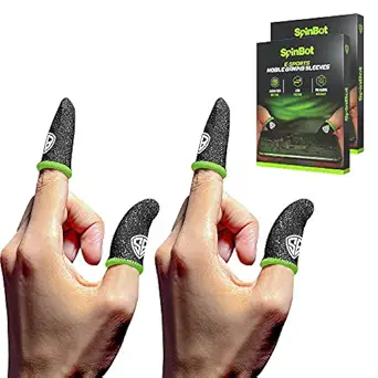 SpinBot Thumb & Finger Sleeve for Mobile Game (4 Pieces), Pubg,Cod,Freefire -with Metal Carry Box-Pack of 2 Pair- Black